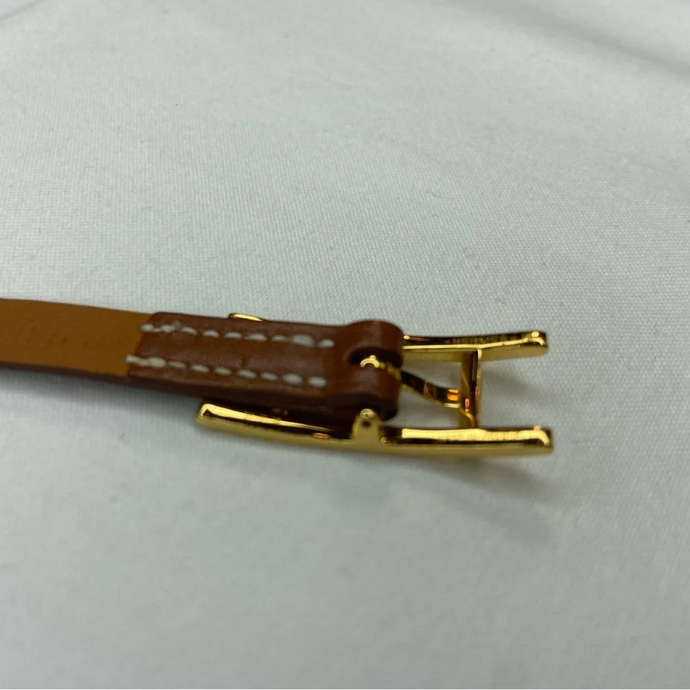 Hermes Mens Tan Leather Wrap  bracelet‎ Gold Tone H Buckle